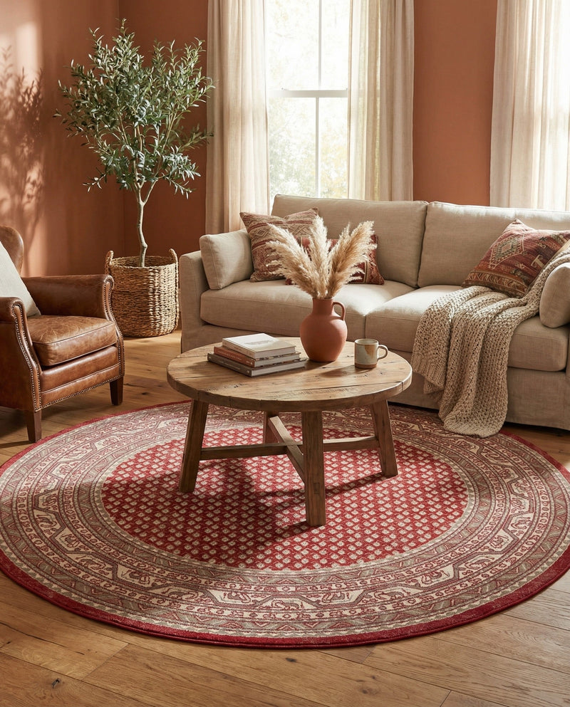 Soho Elegance Collection Area Rug -  Mercer (Red) Round Red  lifestyle 50
