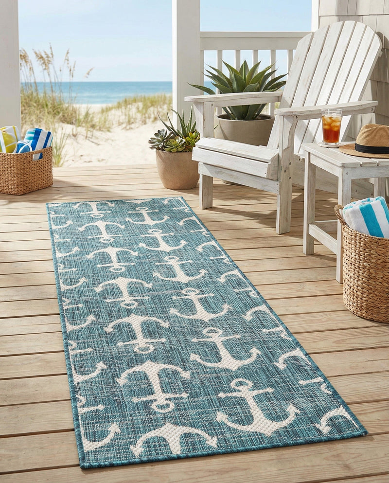 Seaside Haven Rugs Collection Area Rug - Sapphire (Teal) Runner Teal  lifestyle 38