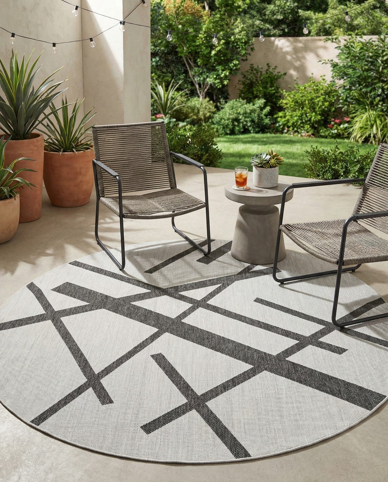 Urban Terrace Collection Area Rug -  Bowery Round Black and White  lifestyle 23