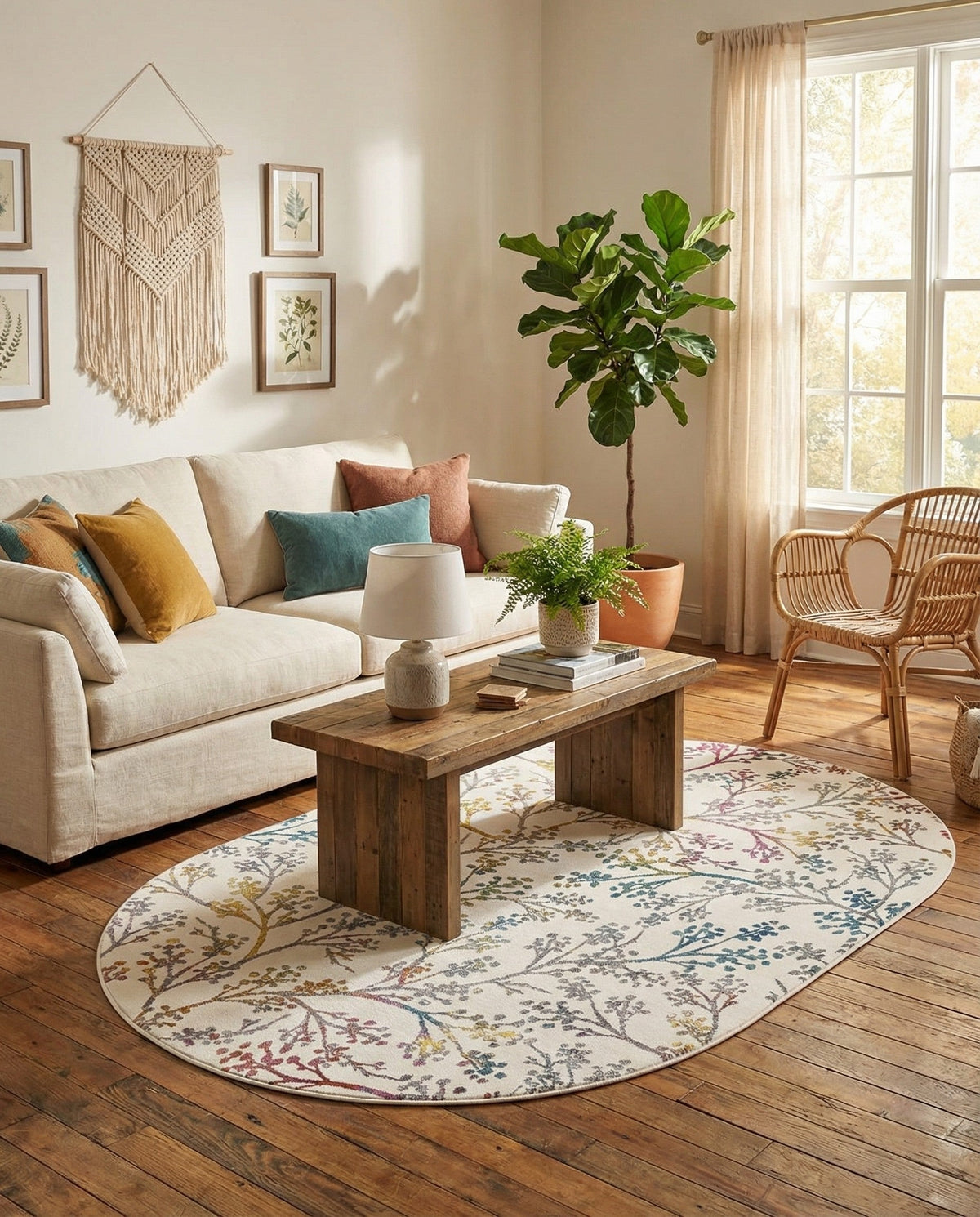 Meadow Breeze Collection Area Rug -  Sunbeam Oval Ivory  lifestyle 47