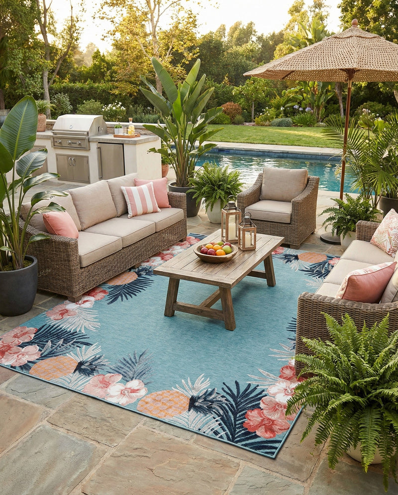 Seaside Blooms Collection Area Rug - Haven Rectangle Blue  lifestyle 34