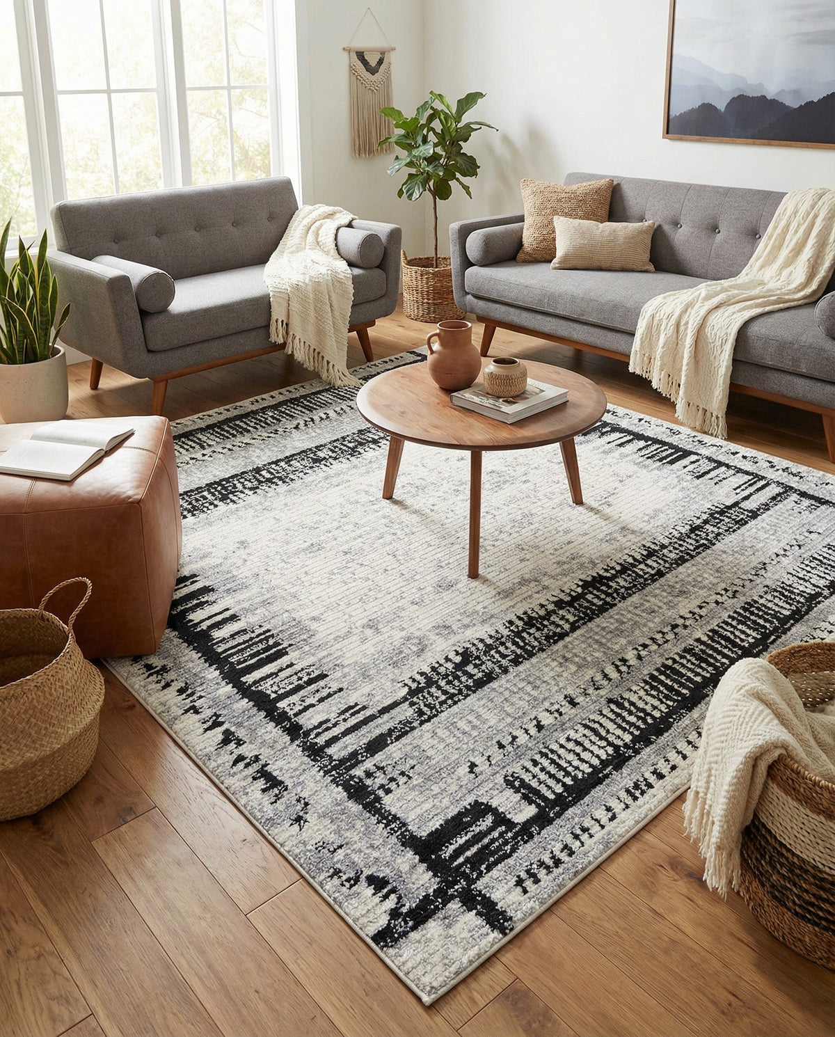 Marrakech Mosaic Collection Area Rug -  Sahara Square Black and White  lifestyle 74