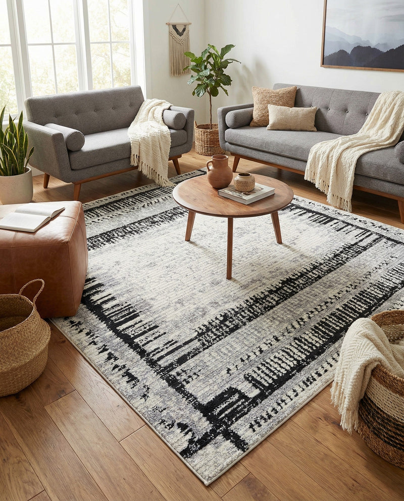 Marrakech Mosaic Collection Area Rug -  Sahara Square Black and White  lifestyle 74