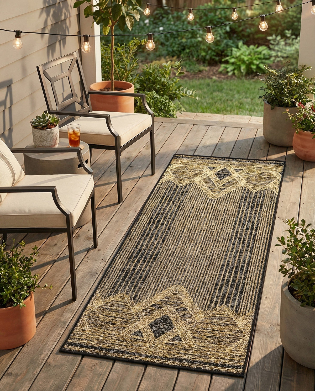 Urban Terrace Collection Area Rug -  Loft Runner Charcoal  lifestyle 99