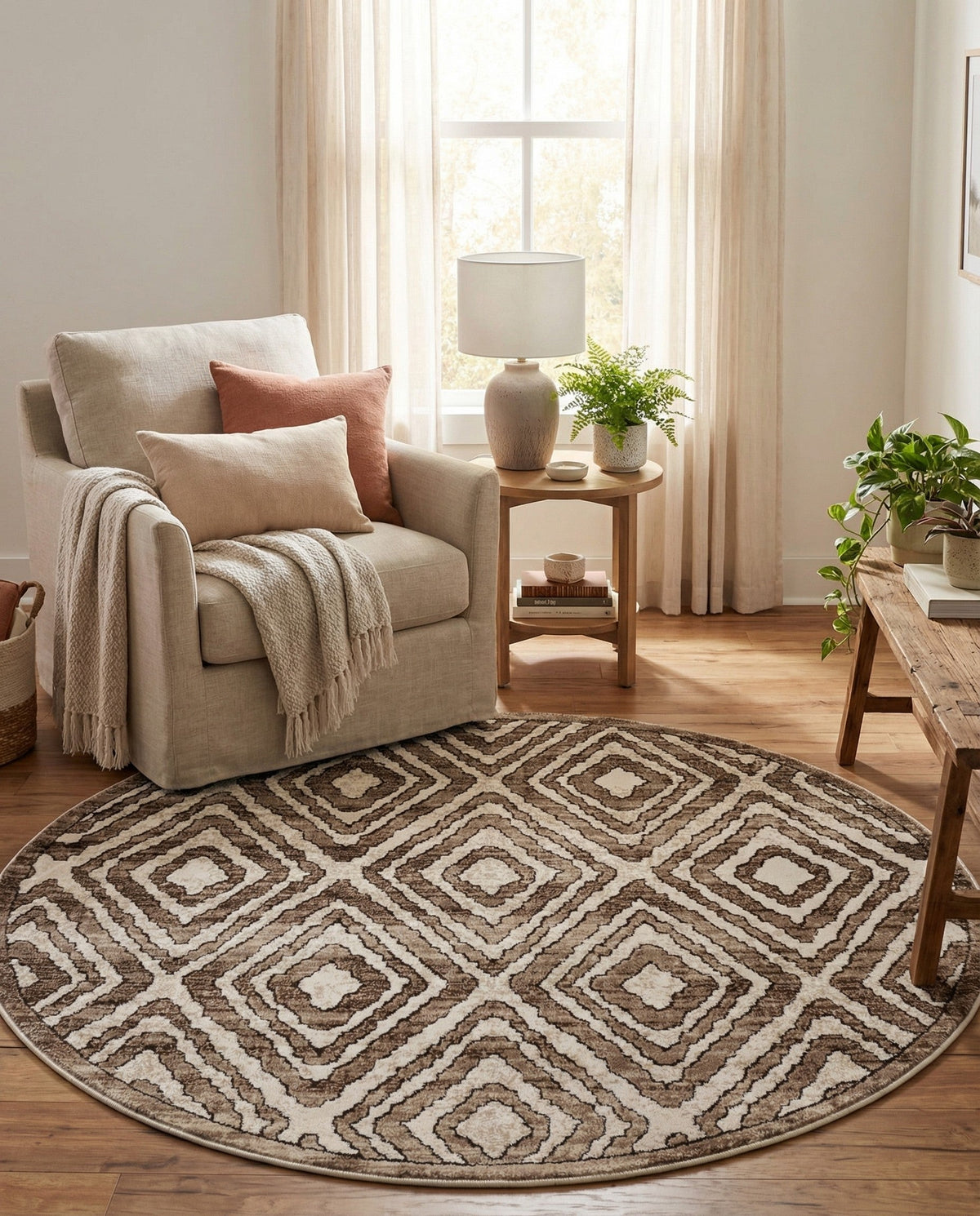Sanctuary Retreat Collection Area Rug -  Oasis Round Chocolate Brown  lifestyle 70