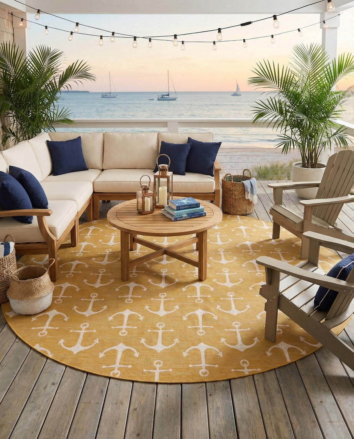 Seaside Haven Rugs Collection Area Rug - Sapphire (Yellow) Round Yellow  lifestyle 97
