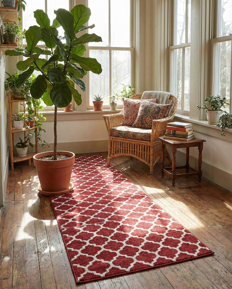 Lattice Gardens Collection Area Rug -  Bloomfield (Dark Terracotta) Runner Dark Terracotta  lifestyle 53
