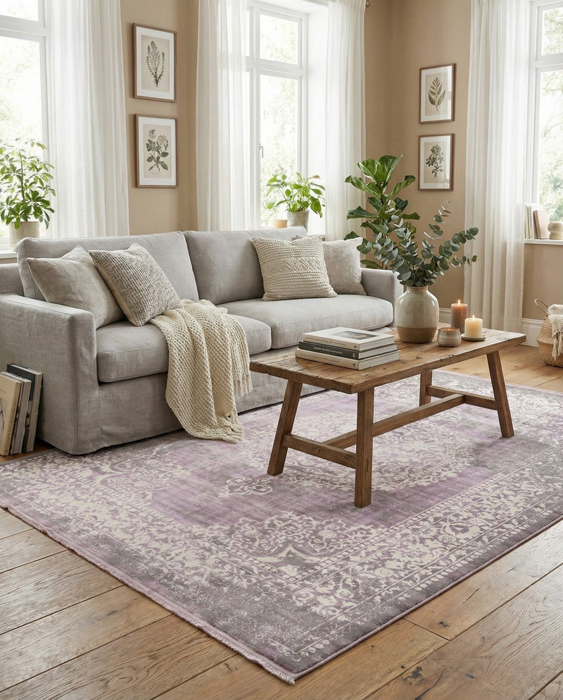 Rustic Charm Revival Collection Area Rug -  Meadowland Rectangle Purple  lifestyle 55