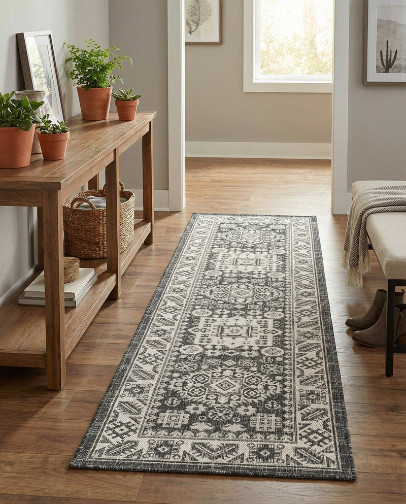 Tribal Terrace Treasures Collection Area Rug -  Incan Isle (Charcoal Gray) Runner Charcoal Gray  lifestyle 61
