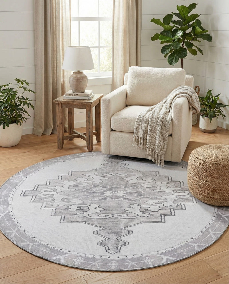 Heritage Elegance Collection Area Rug -  Winterthur (white Gray) Round white Gray  lifestyle 69