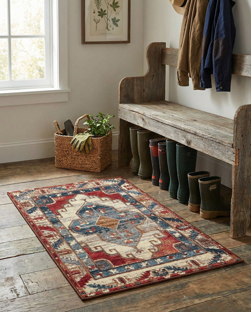 Patio Heritage Collection Area Rug -  Alcove Rectangle Red and Navy Blue  lifestyle 19