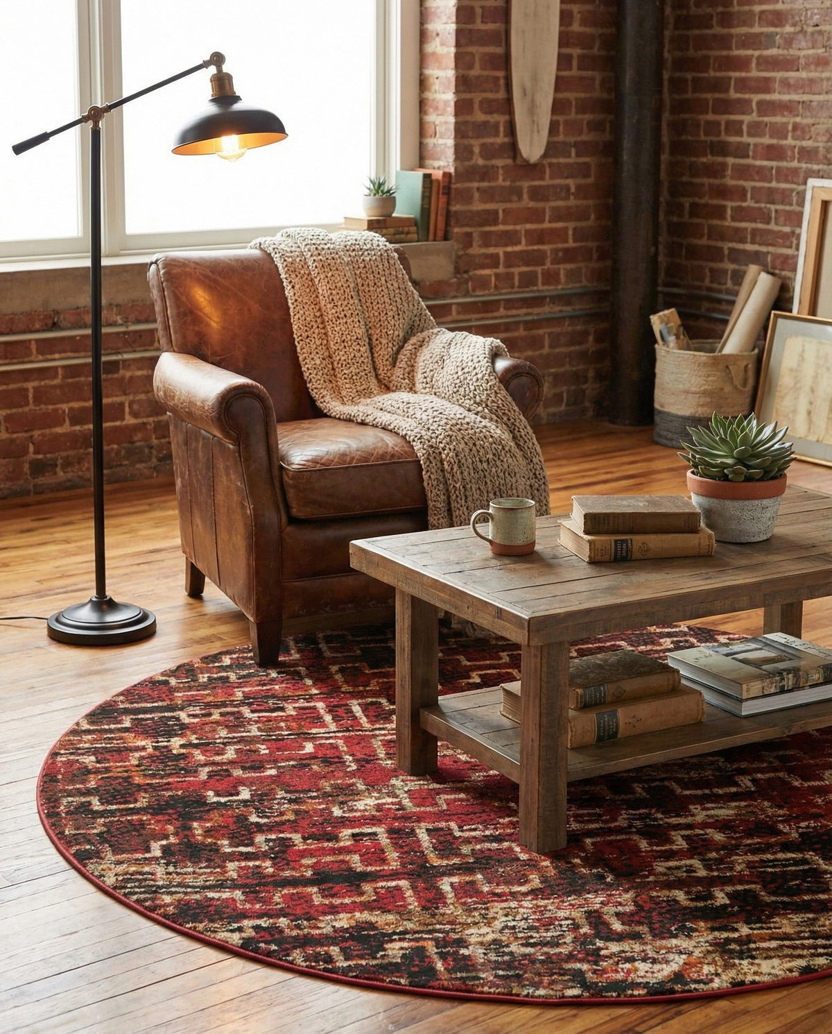 Neptune Elegance Collection Area Rug -  Proteus Round Burgundy  lifestyle 78