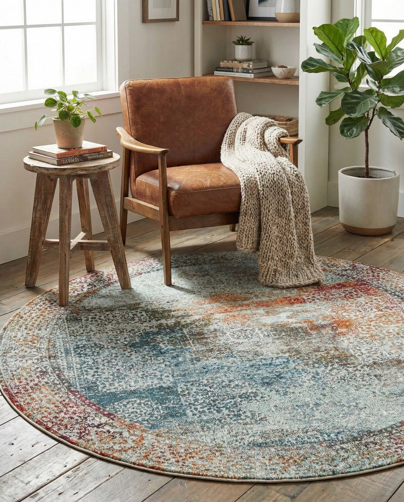 Caribbean Breeze Collection Area Rug -  Yucatan Round Multi  lifestyle 60