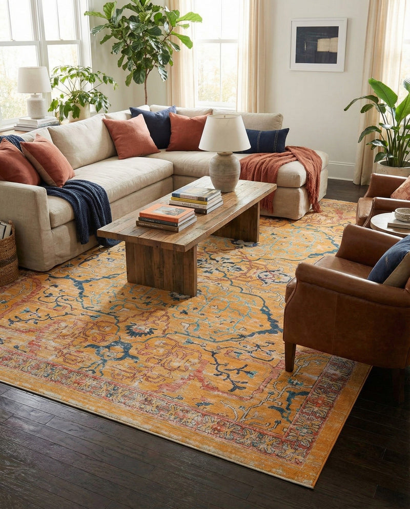Seville Stripes Collection Area Rug -  Malaga (Yellow) Rectangle Yellow  lifestyle 29