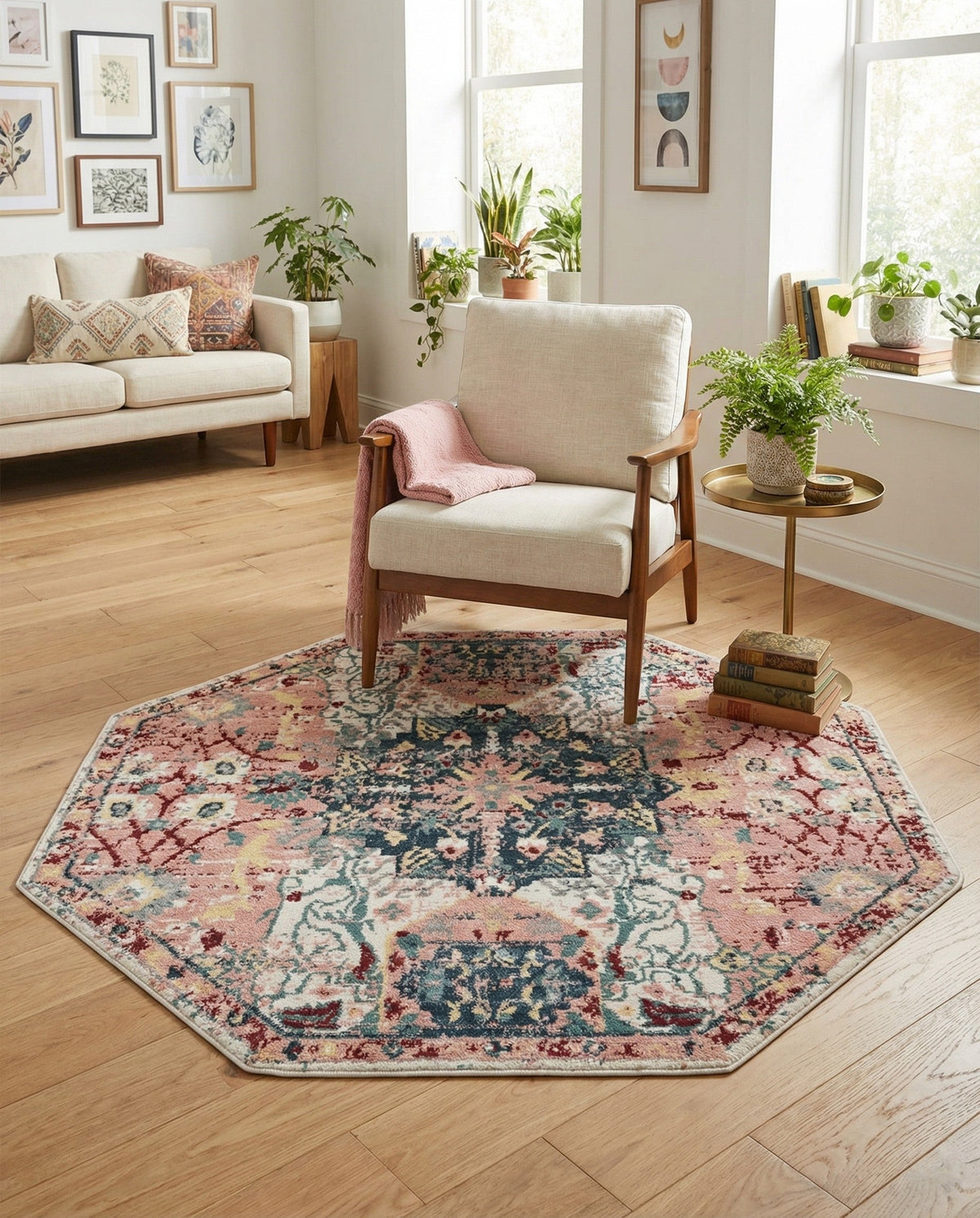 Savannah Elegance Collection Area Rug -  Azalea Octagon Pink  lifestyle 149