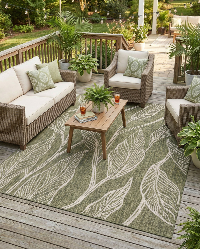 Seaside Blooms Collection Area Rug -  Evergreen (Green) Rectangle Green  lifestyle 4