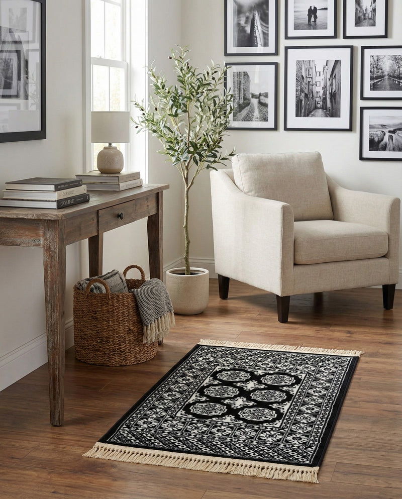 Samarkand Elegance Collection Area Rug -  Margilan (Black and White) Rectangle Black and White  lifestyle 27