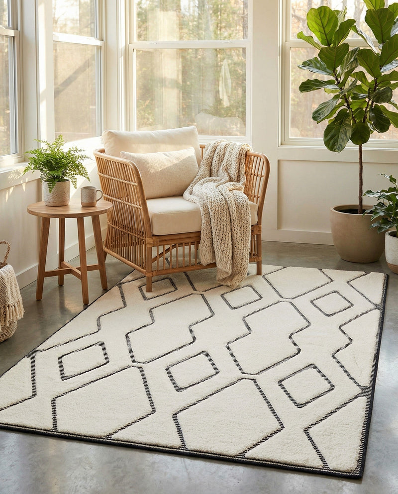 Monochrome Collection Area Rug -  Glacier Rectangle Ivory White  lifestyle 31
