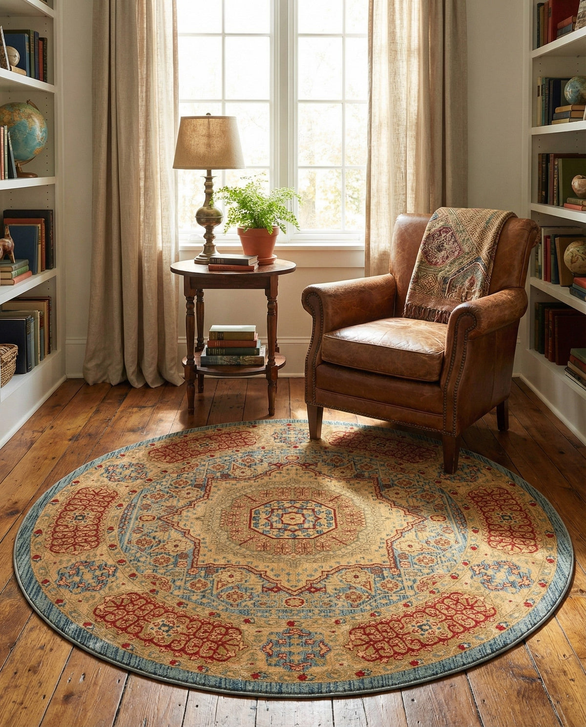 Ottoman Elegance Collection Area Rug -  Ephesus Round Light Blue  lifestyle 165