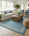 Terrace Fringe Collection Area Rug - Veranda (Teal) Rectangle Teal  lifestyle 6