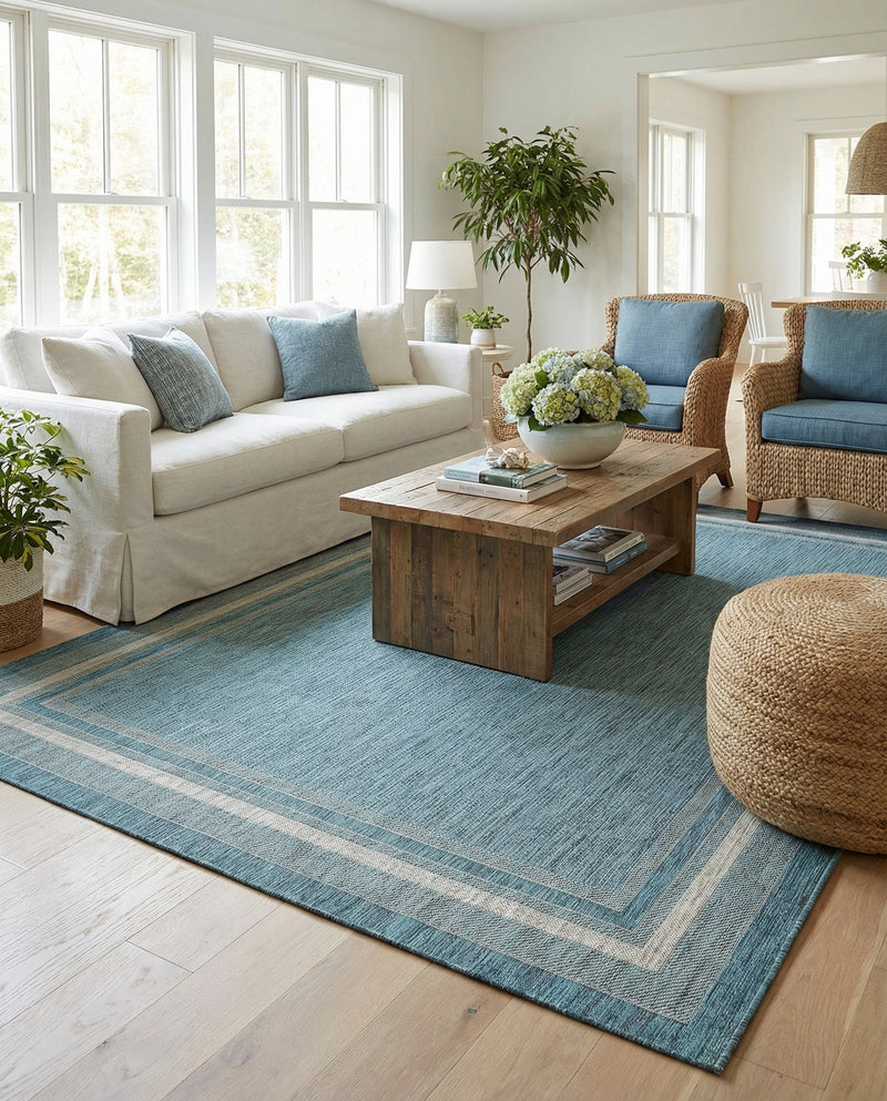 Terrace Fringe Collection Area Rug - Veranda (Teal) Rectangle Teal  lifestyle 6