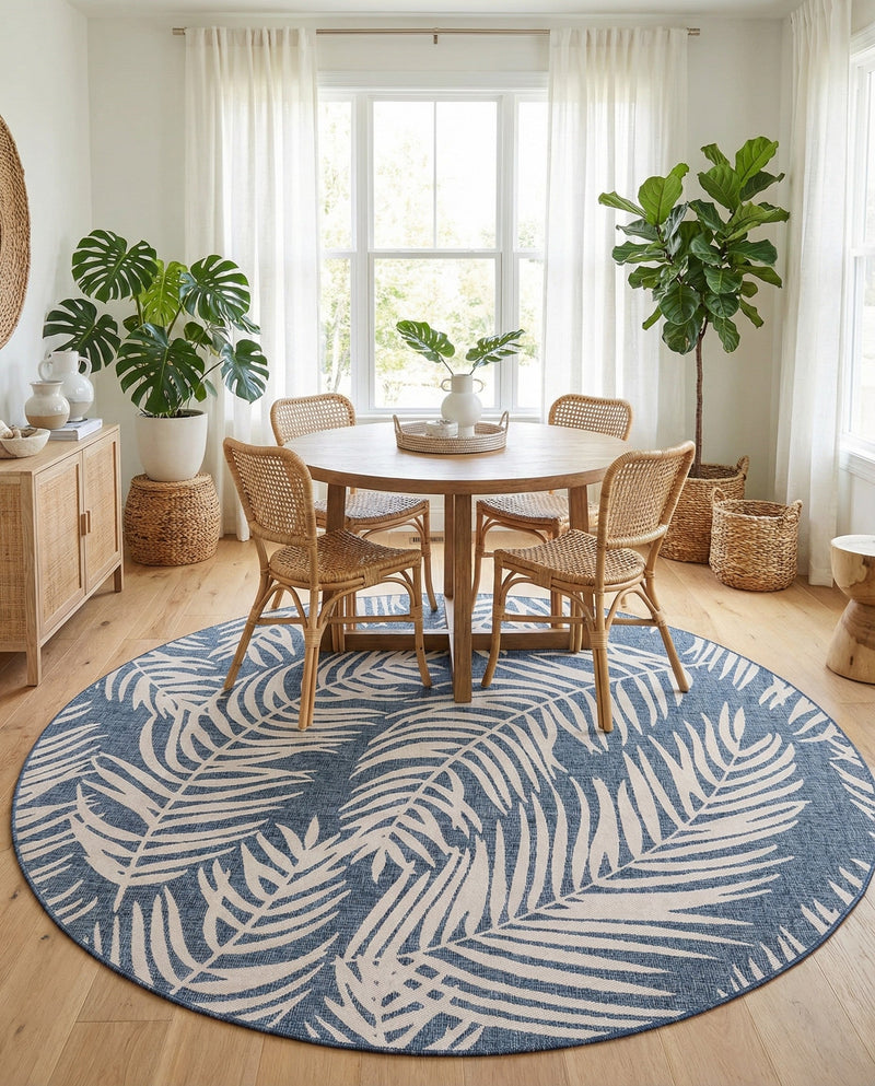 Seaside Blooms Collection Area Rug - Verdure (Blue) Round Blue  lifestyle 56