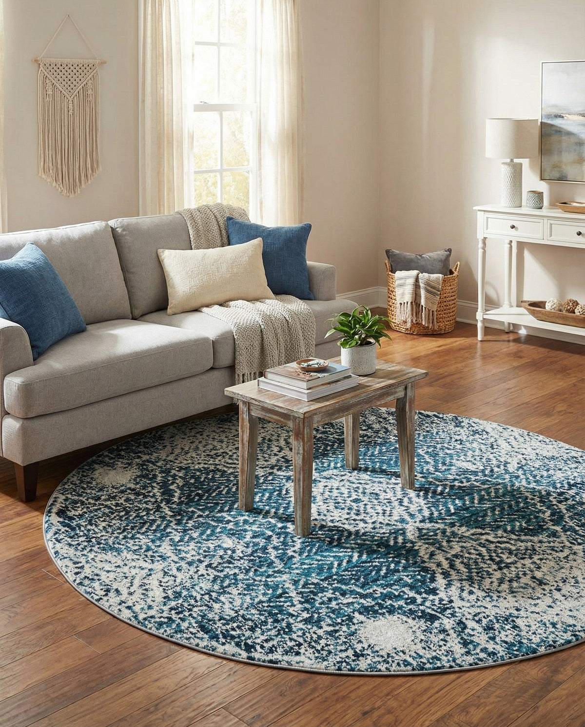 Aegean Elegance Washables Collection Area Rug -  Naxos Round Navy Blue  lifestyle 96