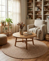 Highland Woven Jute Collection Area Rug - Glenmore (Light Brown) Round Light Brown  lifestyle 40
