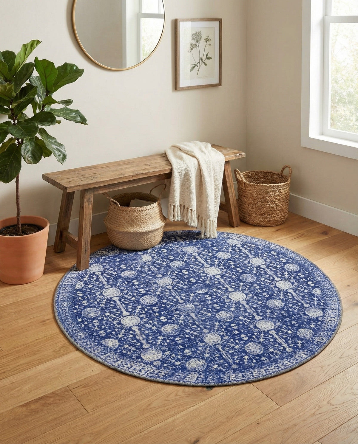 Heritage Elegance Collection Area Rug -  Chatsworth Round Navy Blue  lifestyle 108