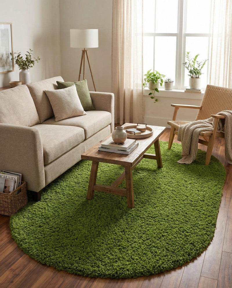 Plush Oasis Collection Area Rug - Serenity (Grass Green) Oval Grass Green  lifestyle 38