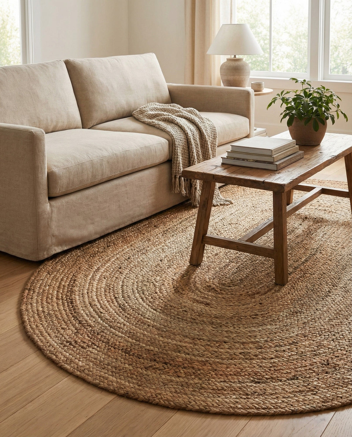 Woven Seaside Jute Collection Area Rug - Savannah (Natural) Oval Natural  lifestyle 110