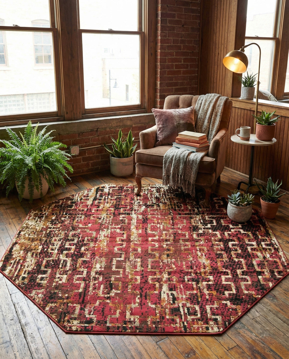 Neptune Elegance Collection Area Rug -  Proteus Octagon Burgundy  lifestyle 143