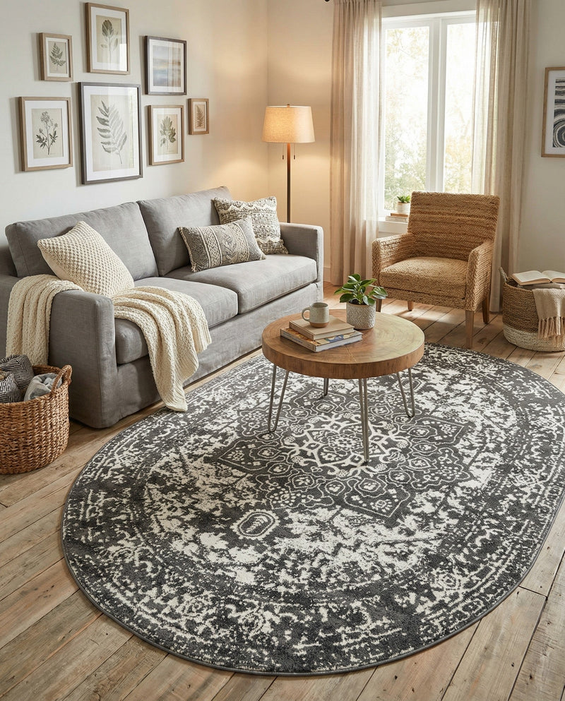 Georgetown Rugs Collection Area Rug - Dupont (Dark Gray) Oval Dark Gray  lifestyle 36