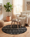 Mediterranean Lattice Collection Area Rug - Santorini (Black and White) Round Black and White  lifestyle 66