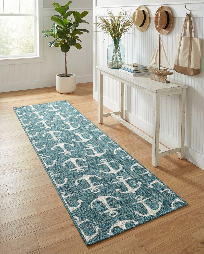 Seaside Haven Rugs Collection Area Rug - Sapphire (Teal) Runner Teal  lifestyle 77