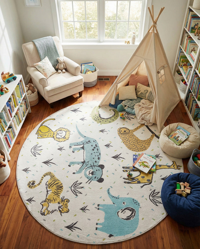 Wonder Tykes Collection Area Rug -  Spatter Round Ivory  lifestyle 45