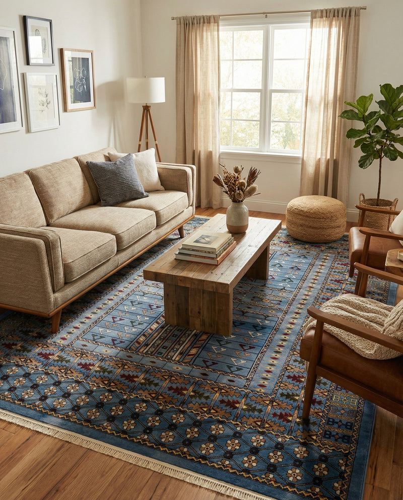 Samarkand Elegance Collection Area Rug -  Ishratkhana Rectangle Blue  lifestyle 13