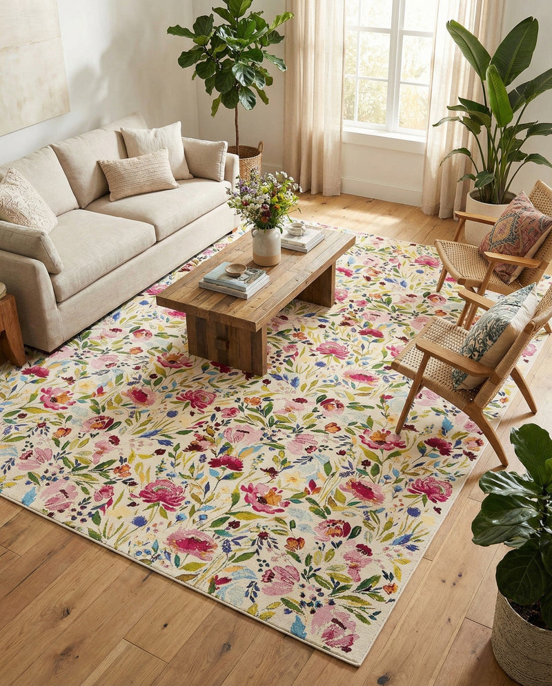 Seaside Blooms Collection Area Rug -  Meadow Rectangle Multi  lifestyle 42