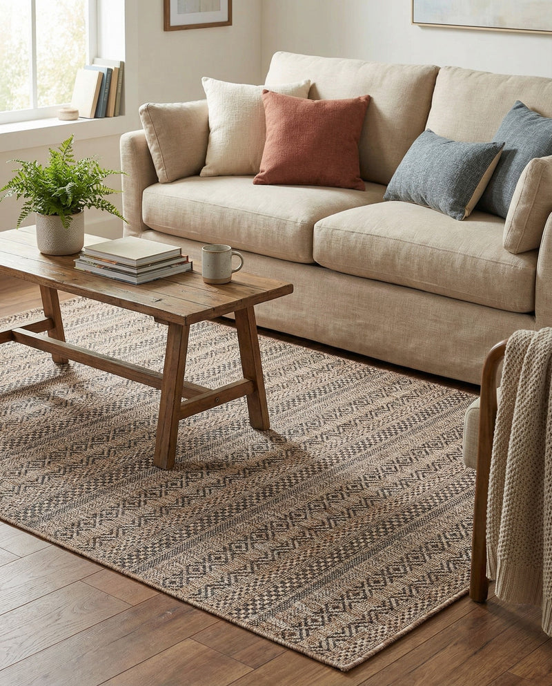 Seaside Stripes Collection Area Rug -  Boardwalk (Natural) Rectangle Natural  lifestyle 28