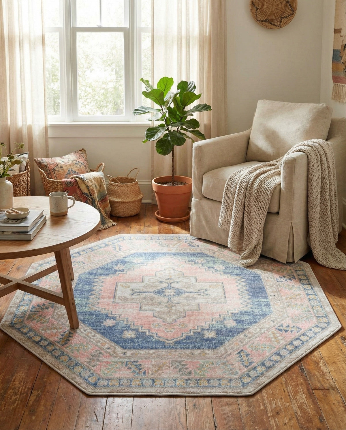 Savannah Series Collection Area Rug -  Augusta (French Blue) Octagon French Blue  lifestyle 90