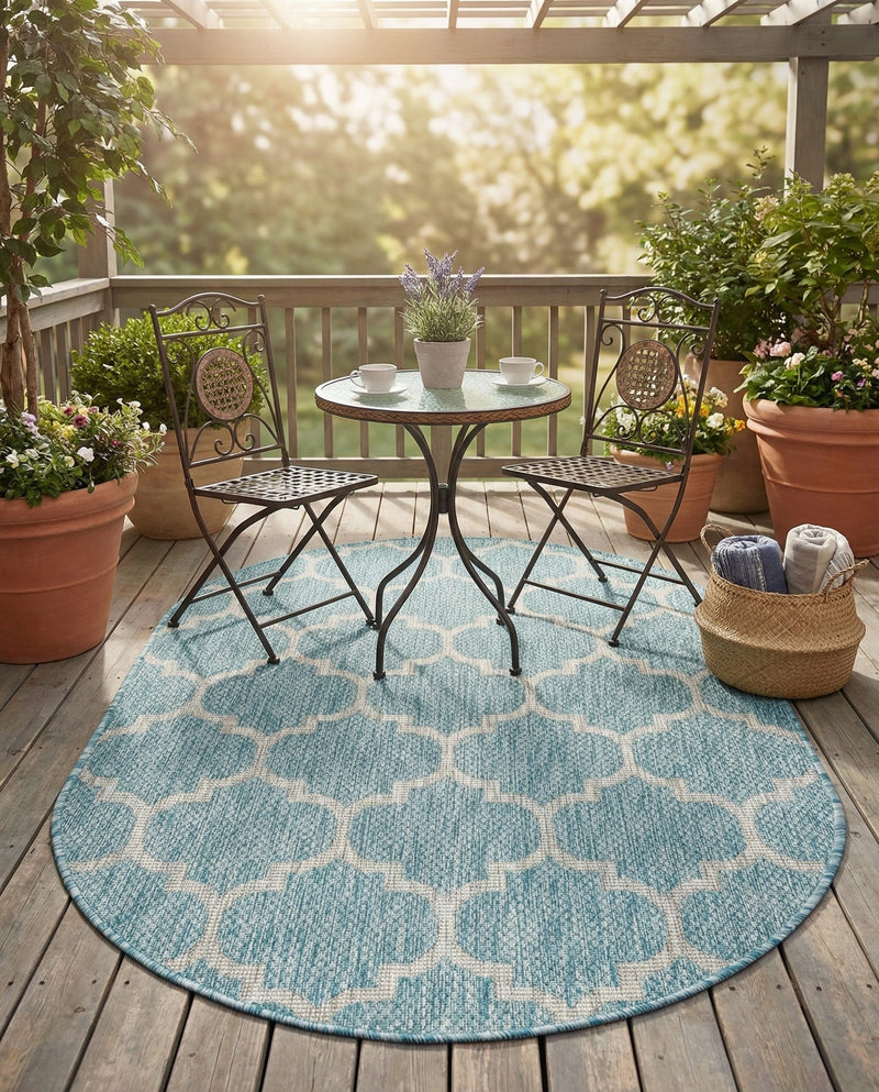 Savannah Pergola Collection Area Rug - Arbor (Aquamarine) Oval Aquamarine  lifestyle 78