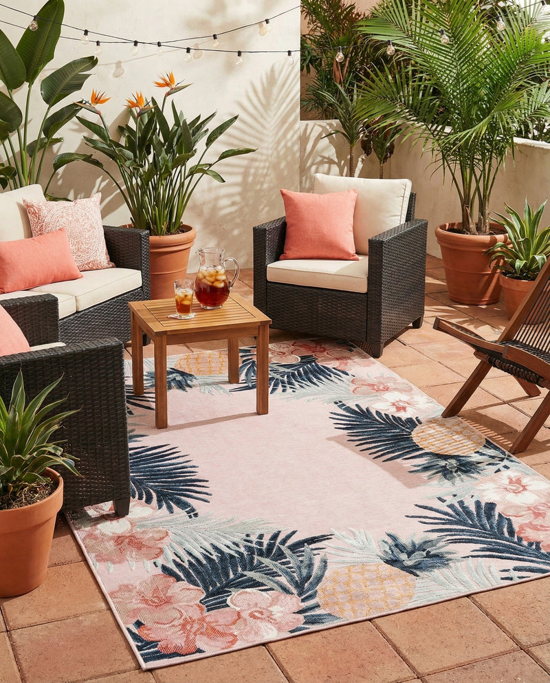 Seaside Blooms Collection Area Rug - Haven Rectangle Pink  lifestyle 45