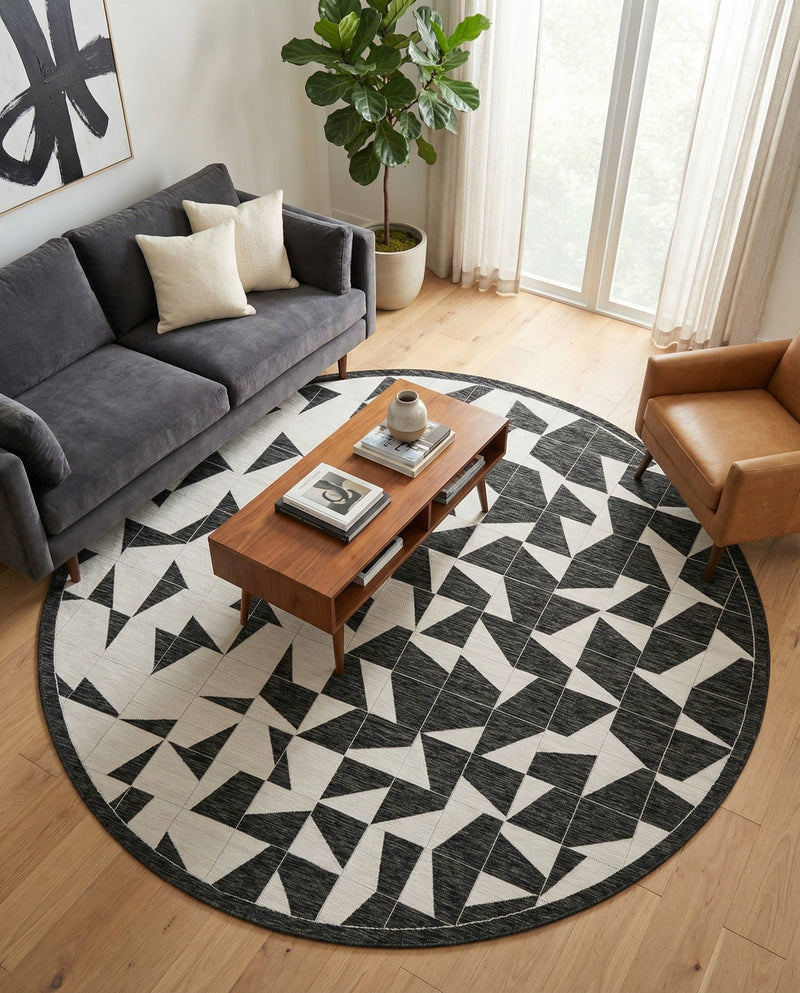 Urban Terrace Collection Area Rug -  Mercer Round Black and White  lifestyle 18