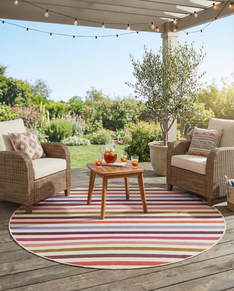 Seaside Stripes Collection Area Rug - Azul Round White  lifestyle 61