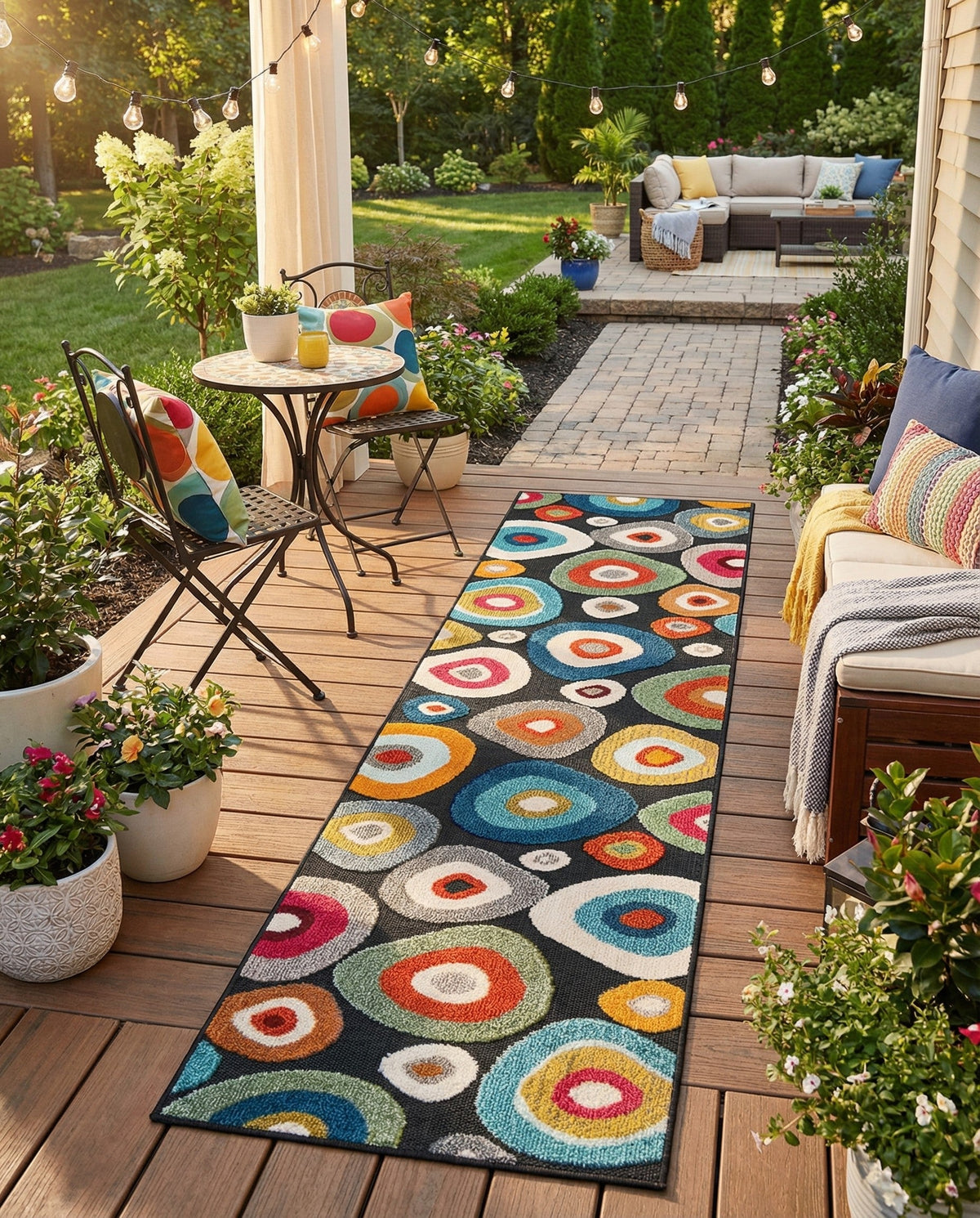 Outdoor Marrakesh Collection Area Rug -  Chefchaouen Runner Multi Black  lifestyle 167