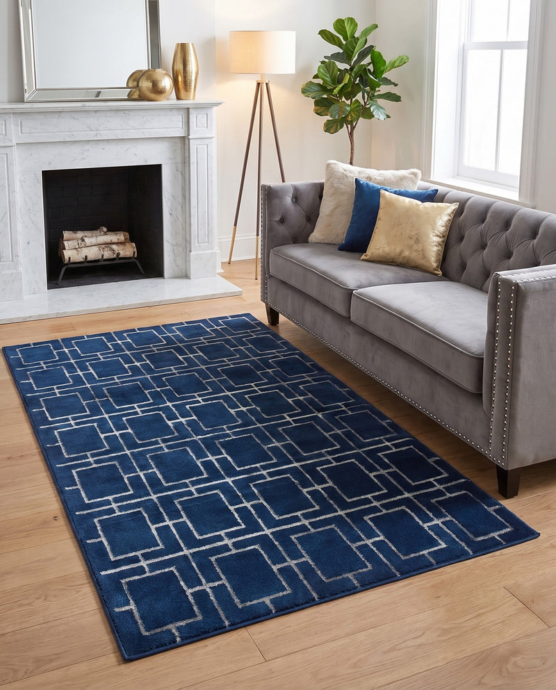 Hollywood Luxe Collection Area Rug -  Beverly (Navy Blue Silver) Rectangle Navy Blue Silver  lifestyle 20