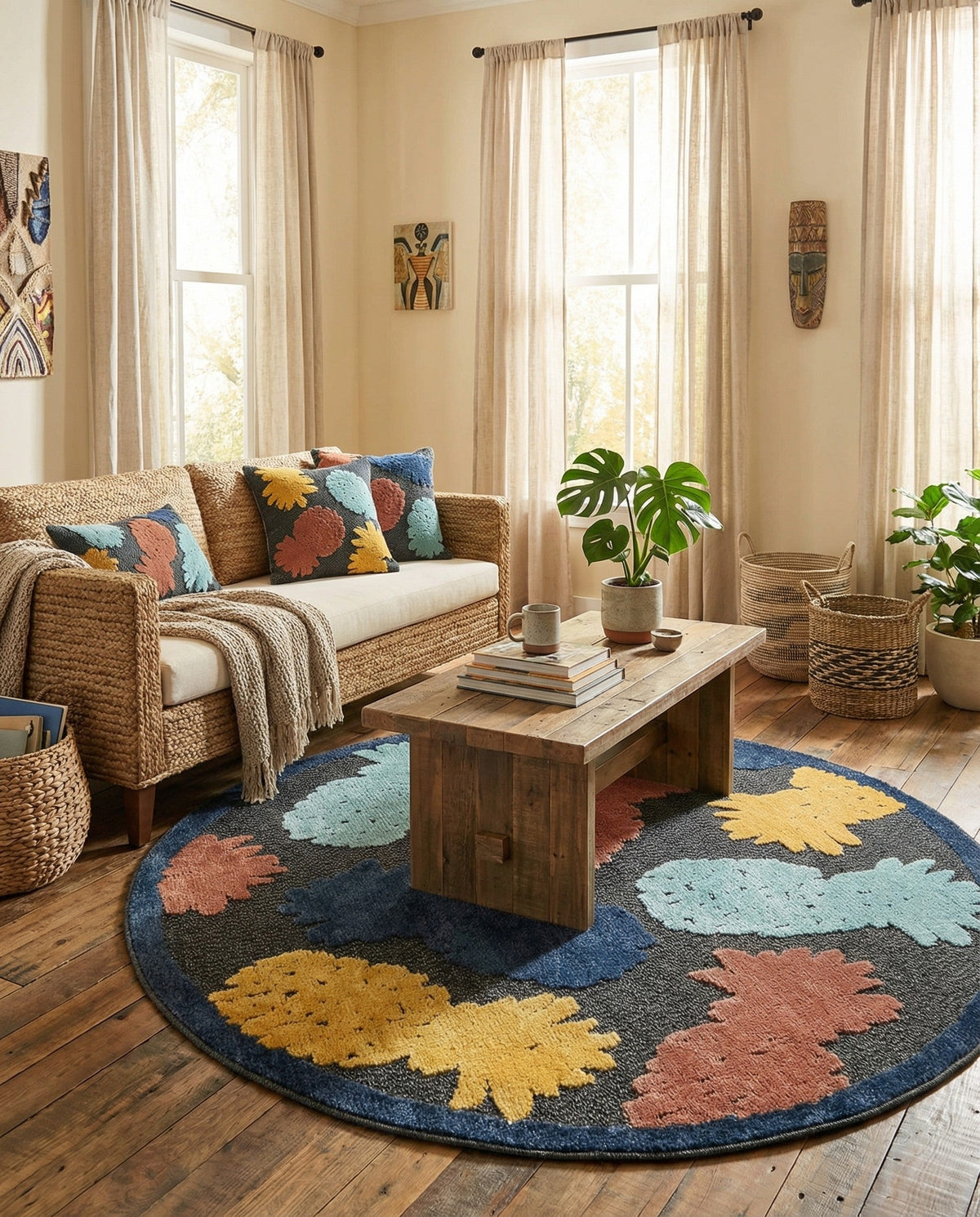 Caribbean Terrace Collection Area Rug -  Nevis Round Black  lifestyle 86