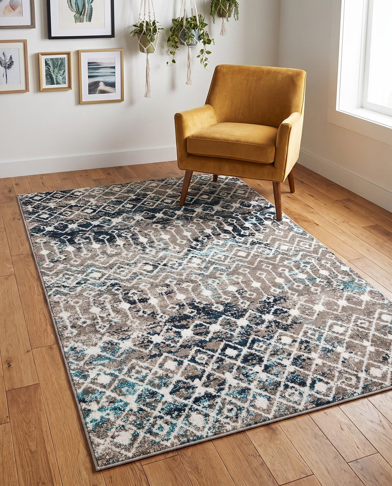 Mediterranean Lattice Collection Area Rug - Santorini (Multi Gray Blue) Rectangle Multi Gray Blue  lifestyle 21