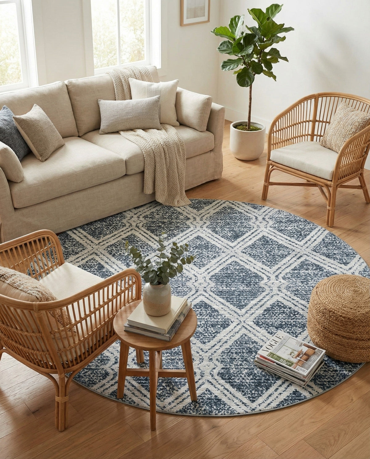 Aegean Elegance Washables Collection Area Rug -  Tinos Round Ivory  lifestyle 191