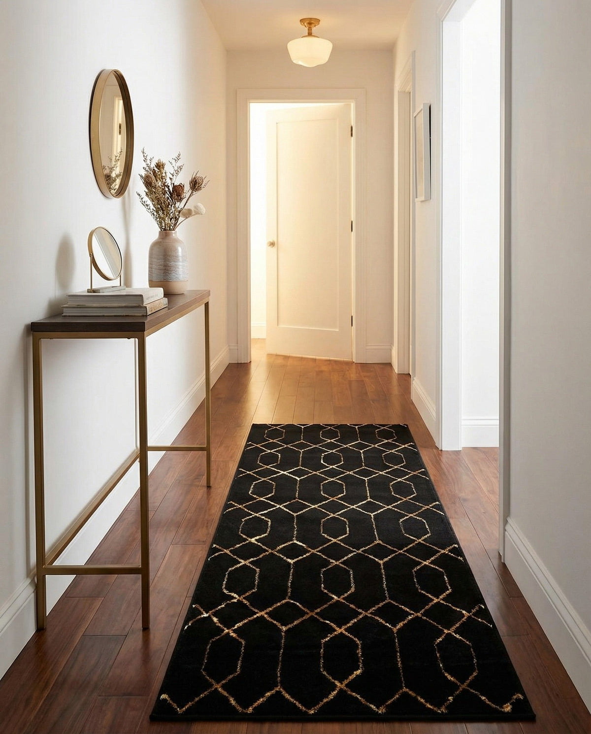 Hollywood Luxe Collection Area Rug - Sunset Runner Black and Gold  lifestyle 226